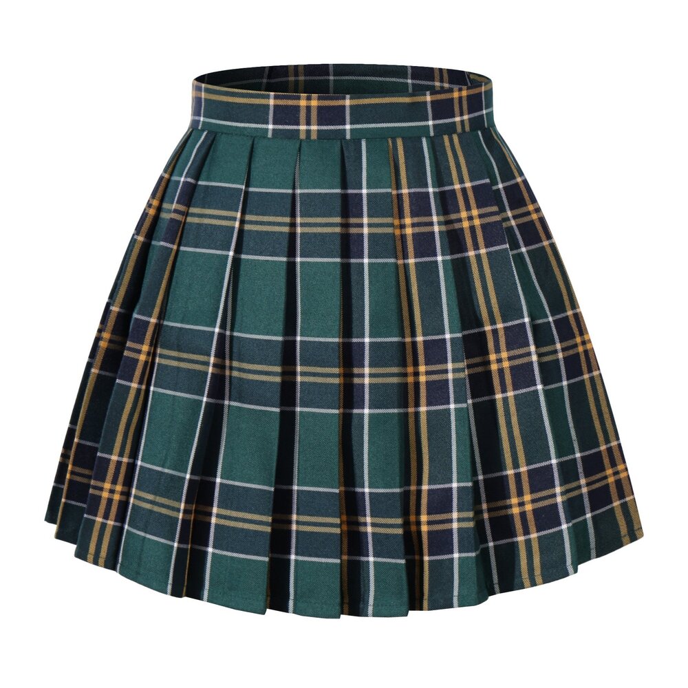 8309 High Waist A-Line Pleated Japan Anime Skirts Costumes Dark Green Mixed